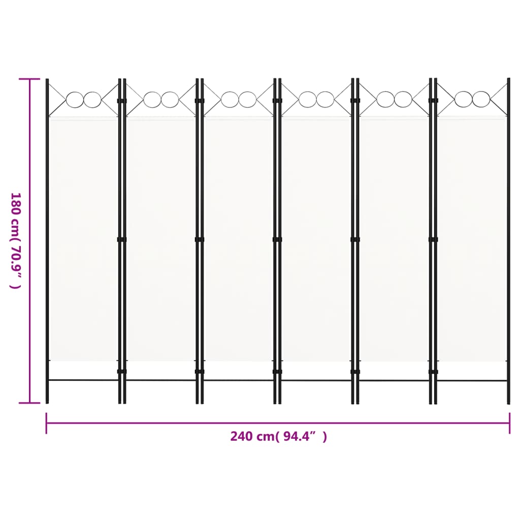 6-panels rumdeler 240 x 180 cm hvid