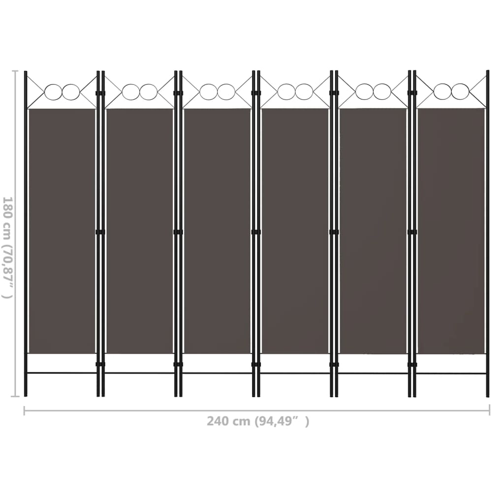 6-panels rumdeler 240 x 180 cm antracitgrå