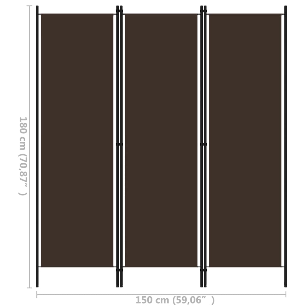 3-panels rumdeler 150 x 180 cm brun