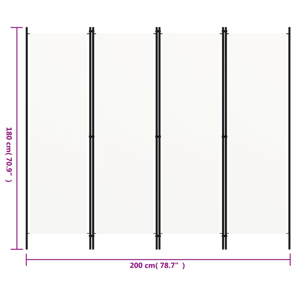 4-panels rumdeler 200 x 180 cm hvid