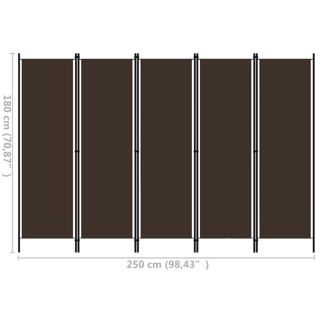 5-panels rumdeler 250 x 180 cm brun
