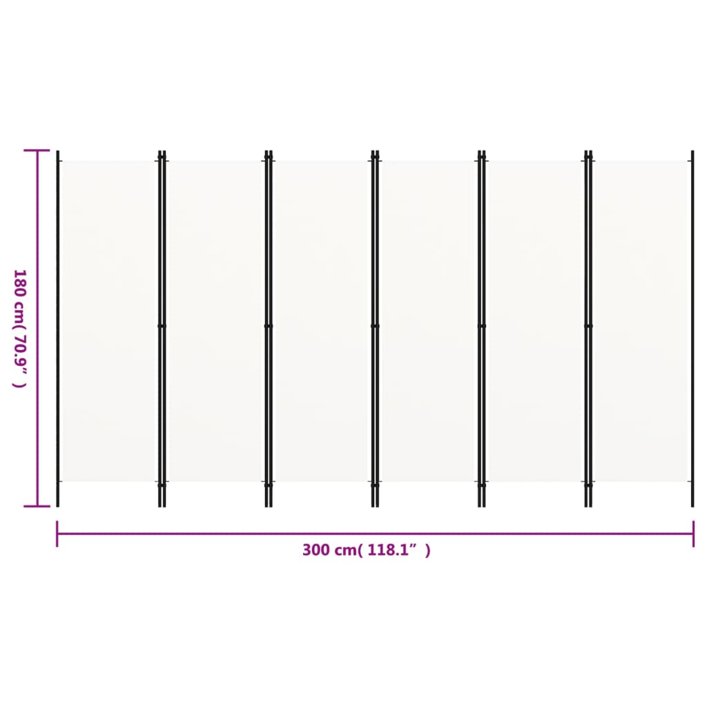 6-panels rumdeler 300 x 180 cm hvid
