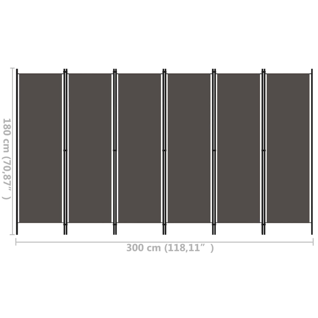 6-panels rumdeler 300 x 180 cm antracitgrå