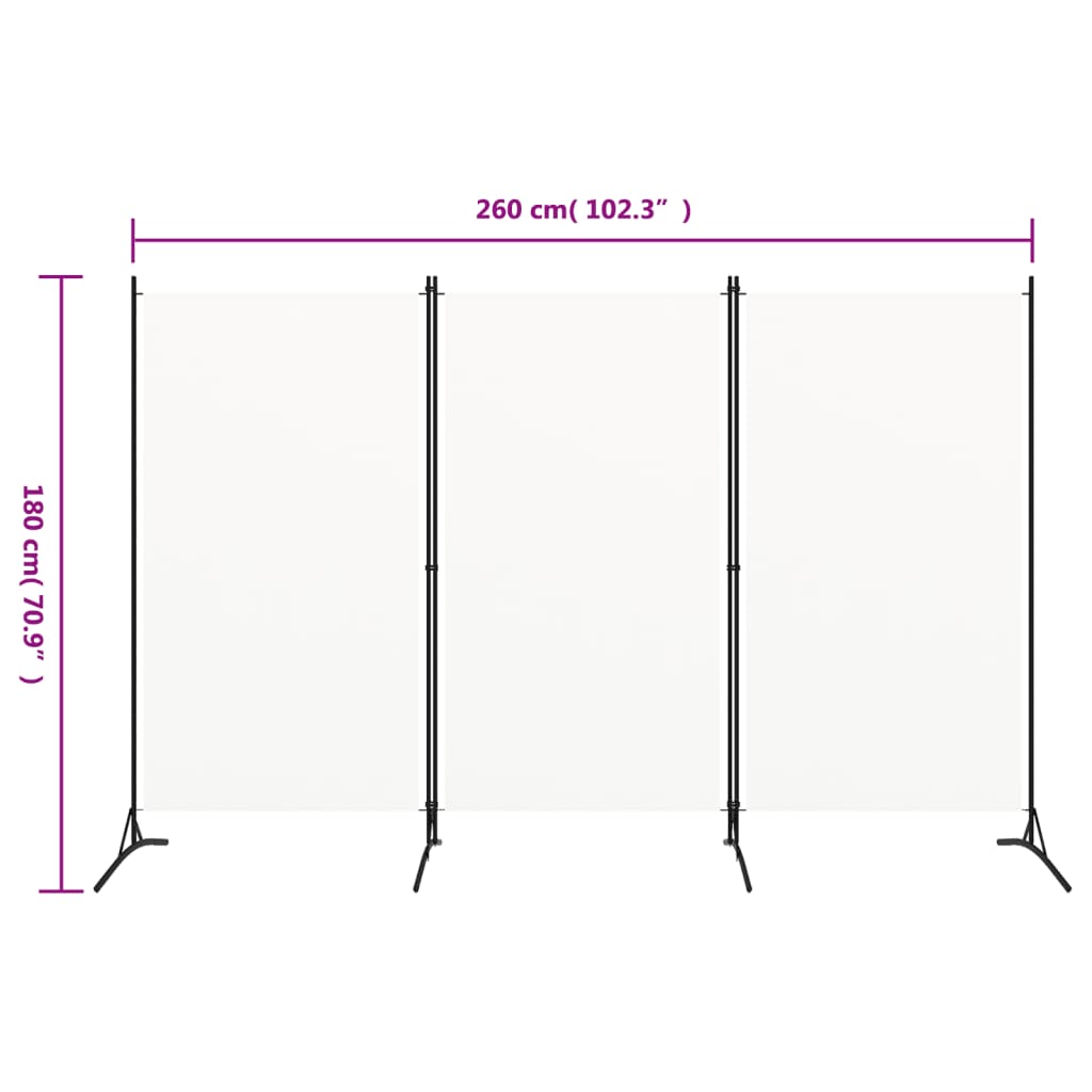 3-panels rumdeler 260x180 cm stof hvid