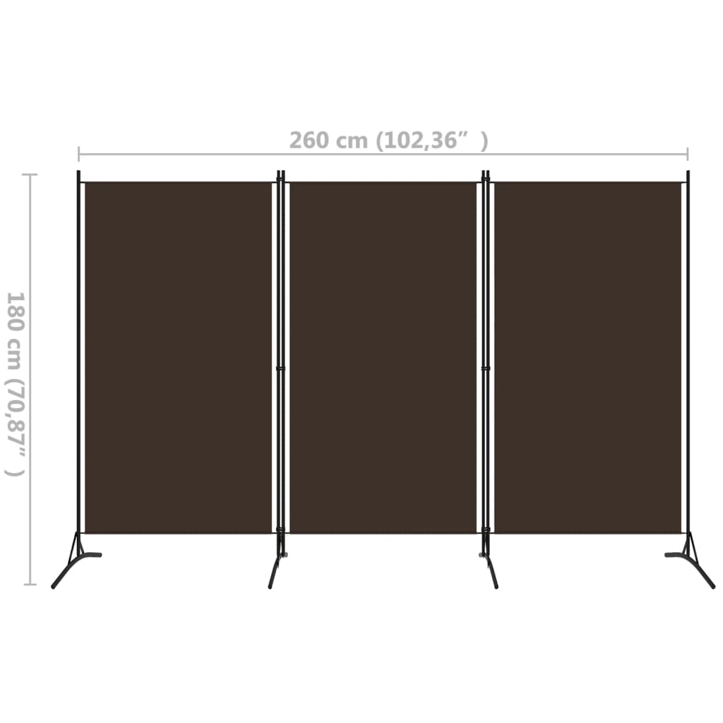 3-panels rumdeler 260 x 180 cm brun