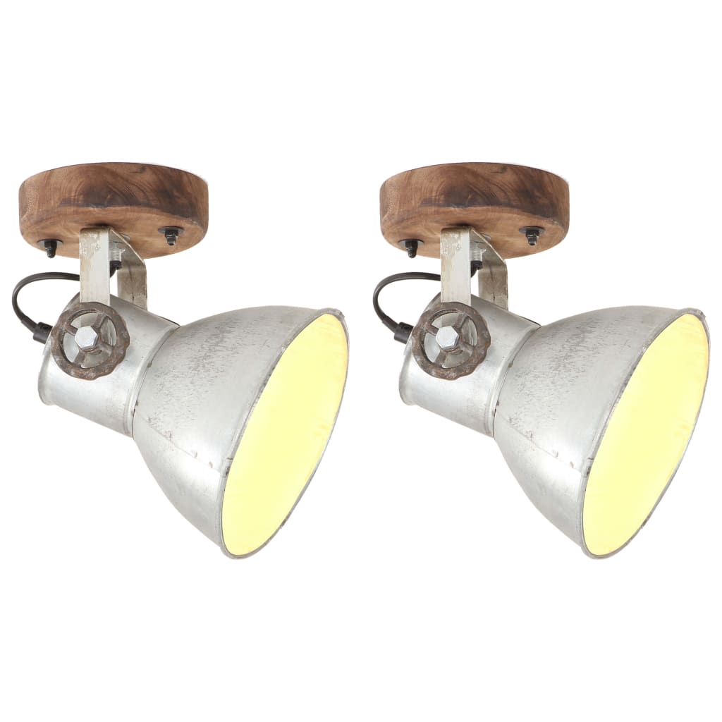 industrielle væg-/loftlamper 2 stk. 20x25 cm E27 sølvfarvet
