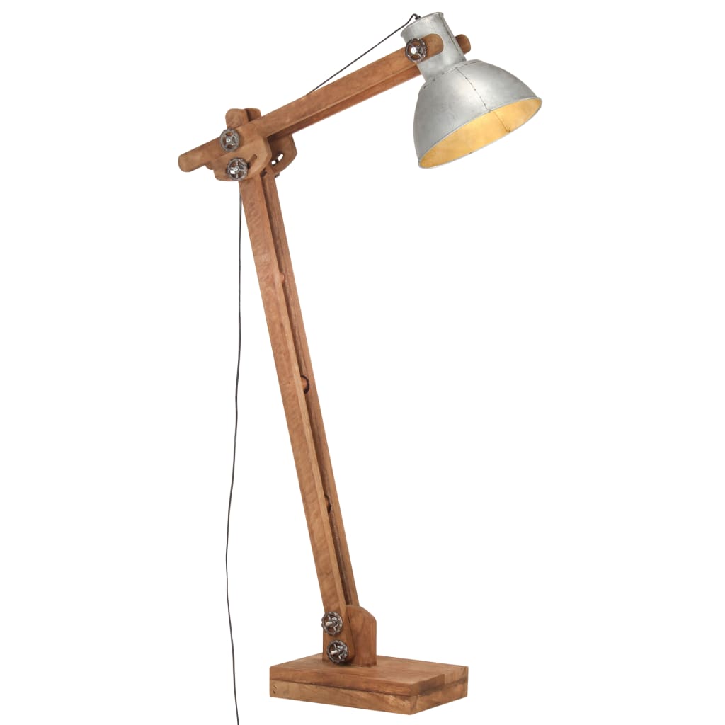 gulvlampe E27 massivt mangotræ sølvfarvet