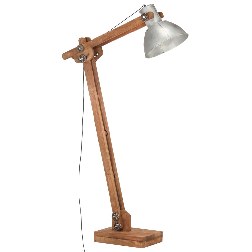 gulvlampe E27 massivt mangotræ sølvfarvet
