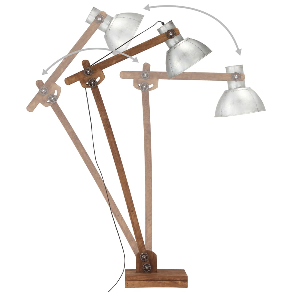 gulvlampe E27 massivt mangotræ sølvfarvet
