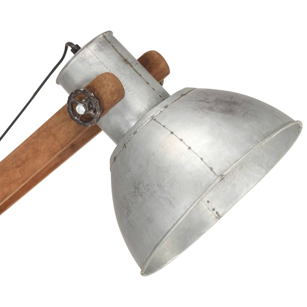 gulvlampe E27 massivt mangotræ sølvfarvet