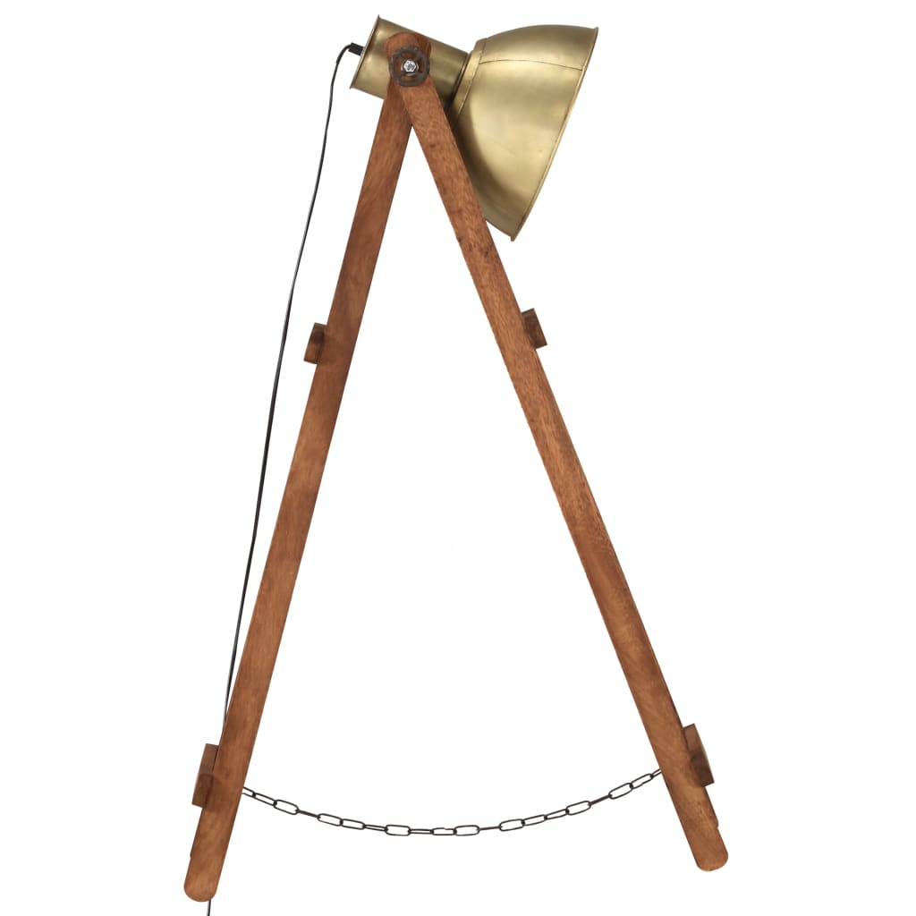 gulvlampe E27 massivt mangotræ messingfarvet