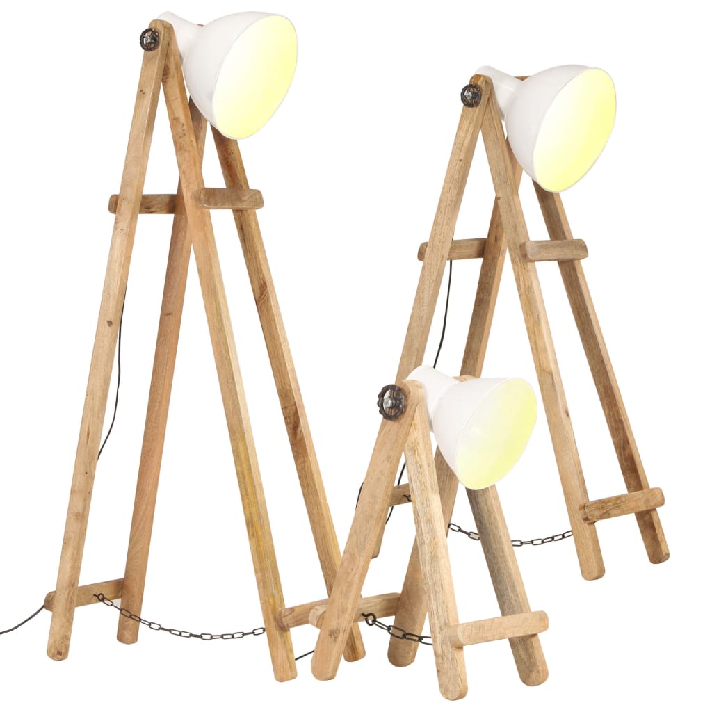 gulvlamper 3 stk. E27 massivt mangotræ hvid