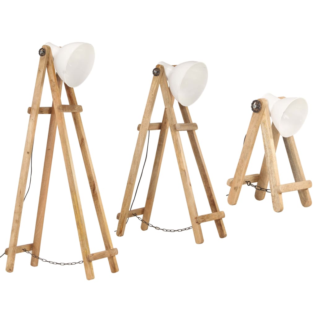 gulvlamper 3 stk. E27 massivt mangotræ hvid