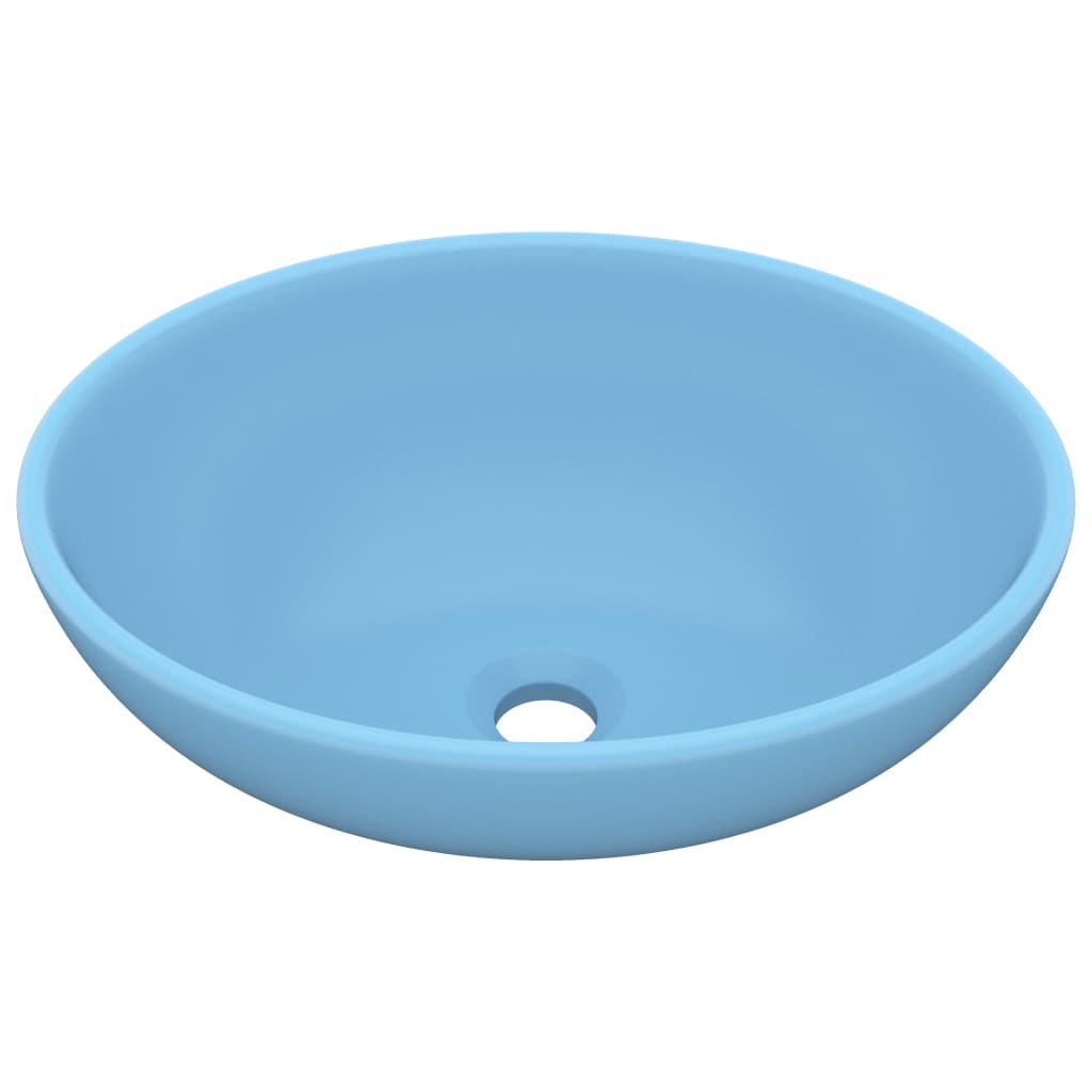 luksuriøs håndvask 40x33 cm keramisk oval mat lyseblå