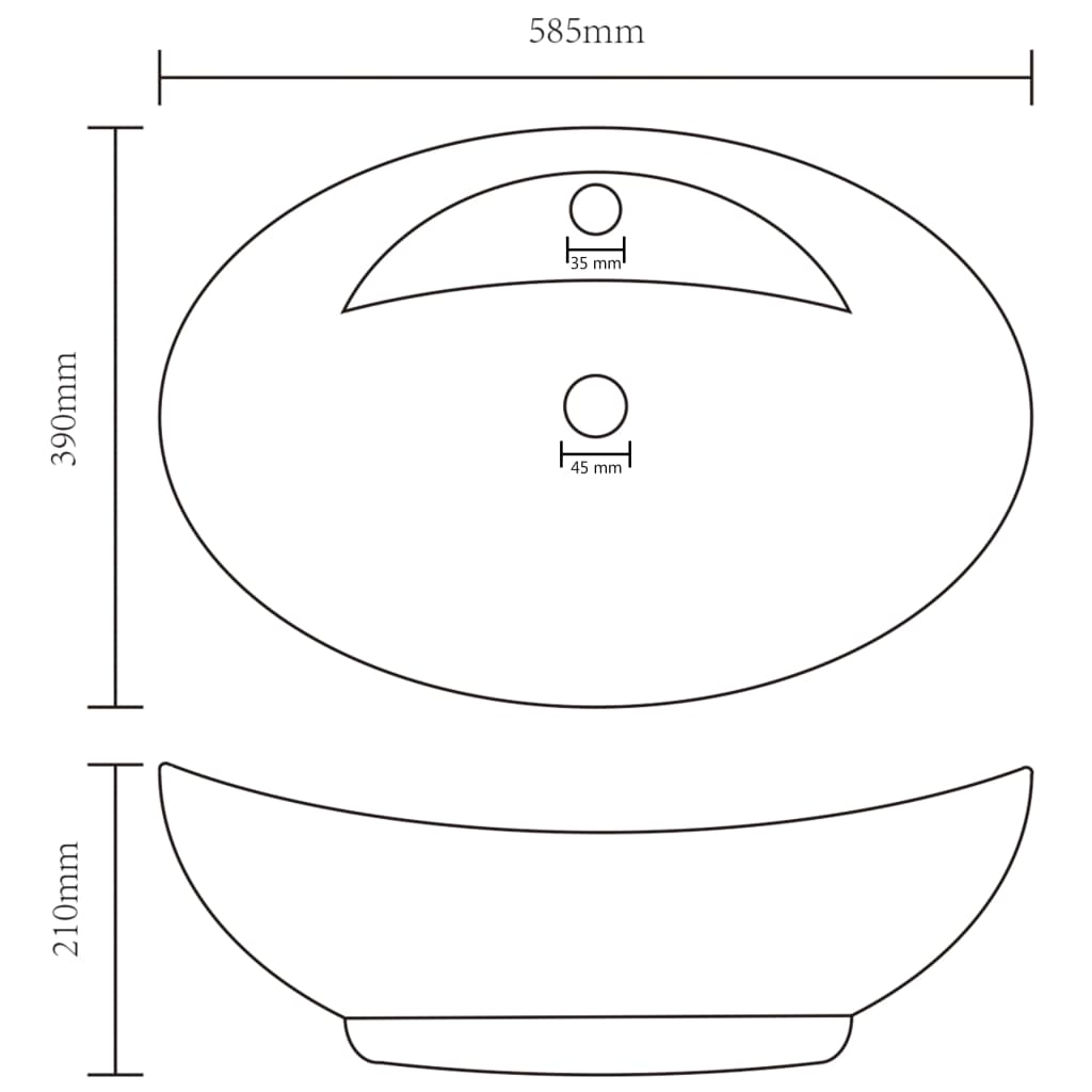 luksuriøs håndvask overløb 58,5x39 cm keramisk oval mat hvid