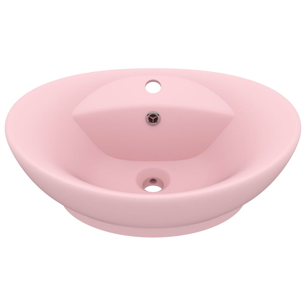 luksuriøs håndvask med overløb 58,5x39 cm keramik oval mat pink