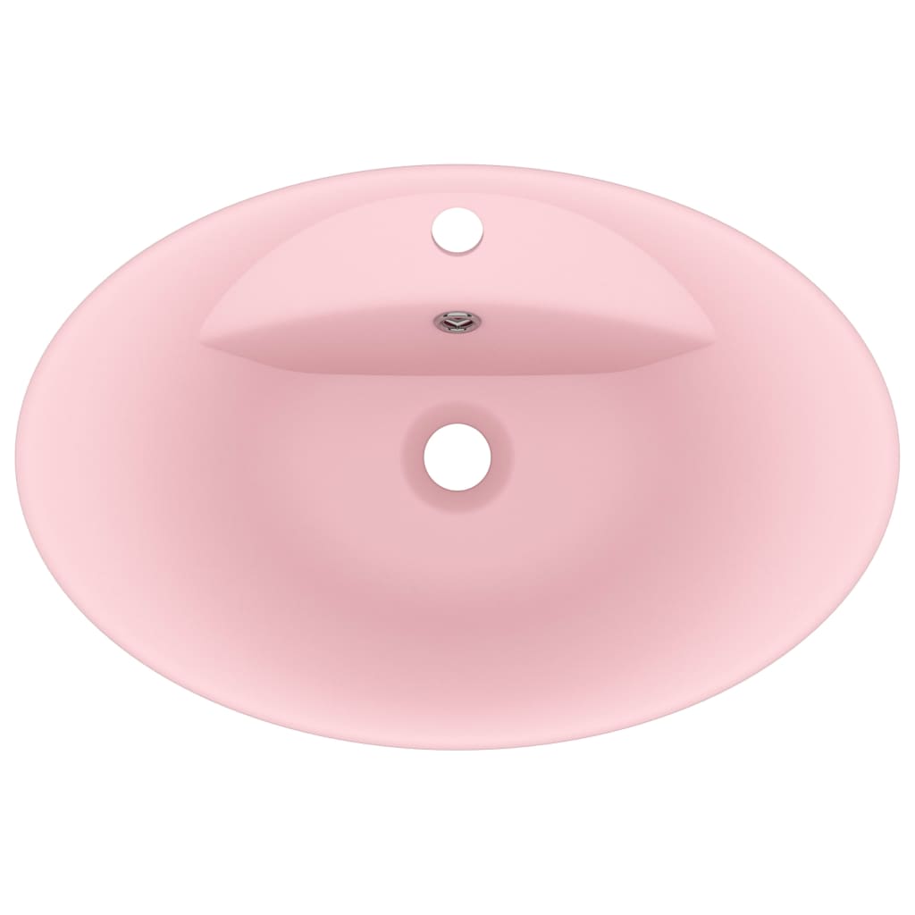 luksuriøs håndvask med overløb 58,5x39 cm keramik oval mat pink