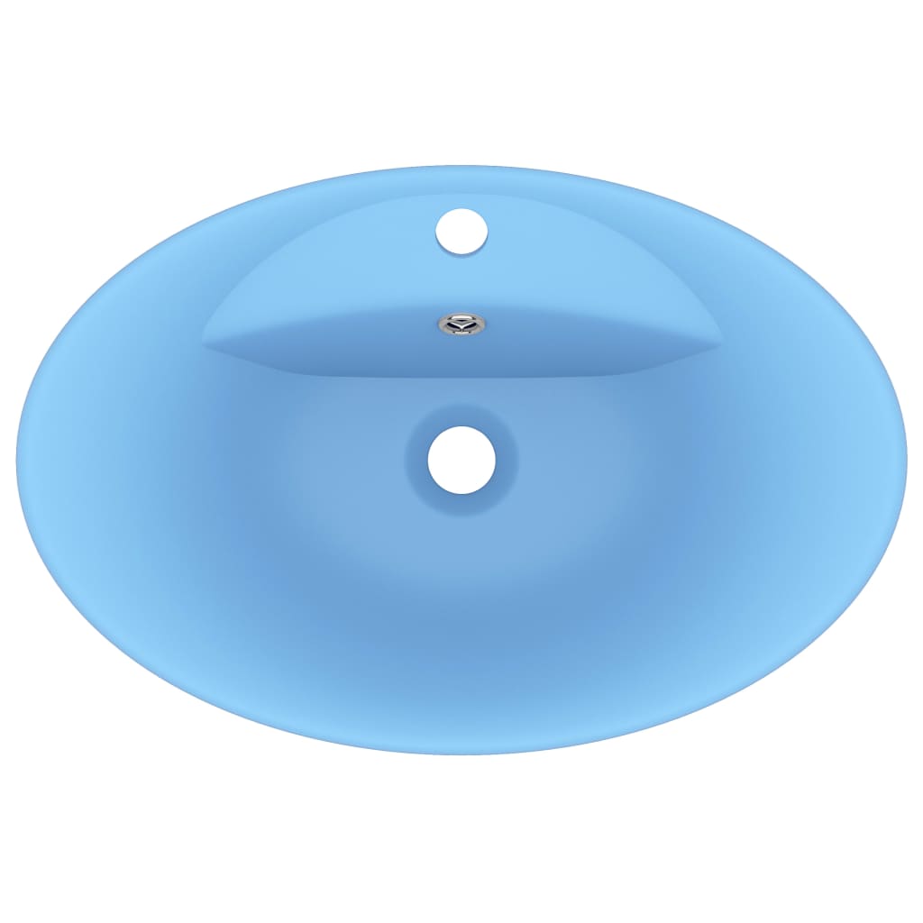 luksuriøs håndvask overløb 58,5x39 cm keramik oval mat lyseblå