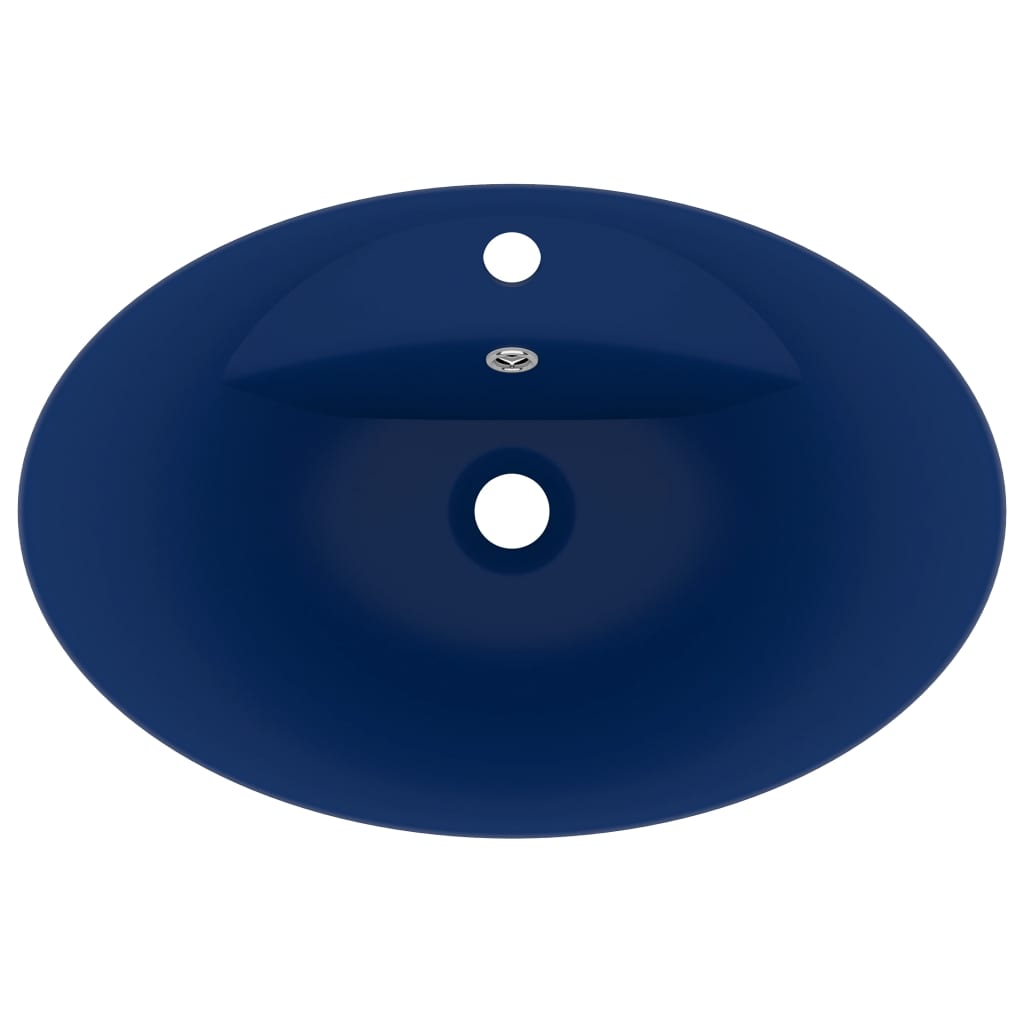 luksuriøs håndvask overløb 58,5x39cm keramisk oval mat mørkeblå