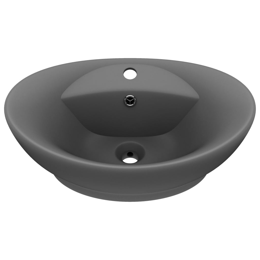 luksuriøs håndvask overløb 58,5x39 cm keramik oval mat mørkegrå