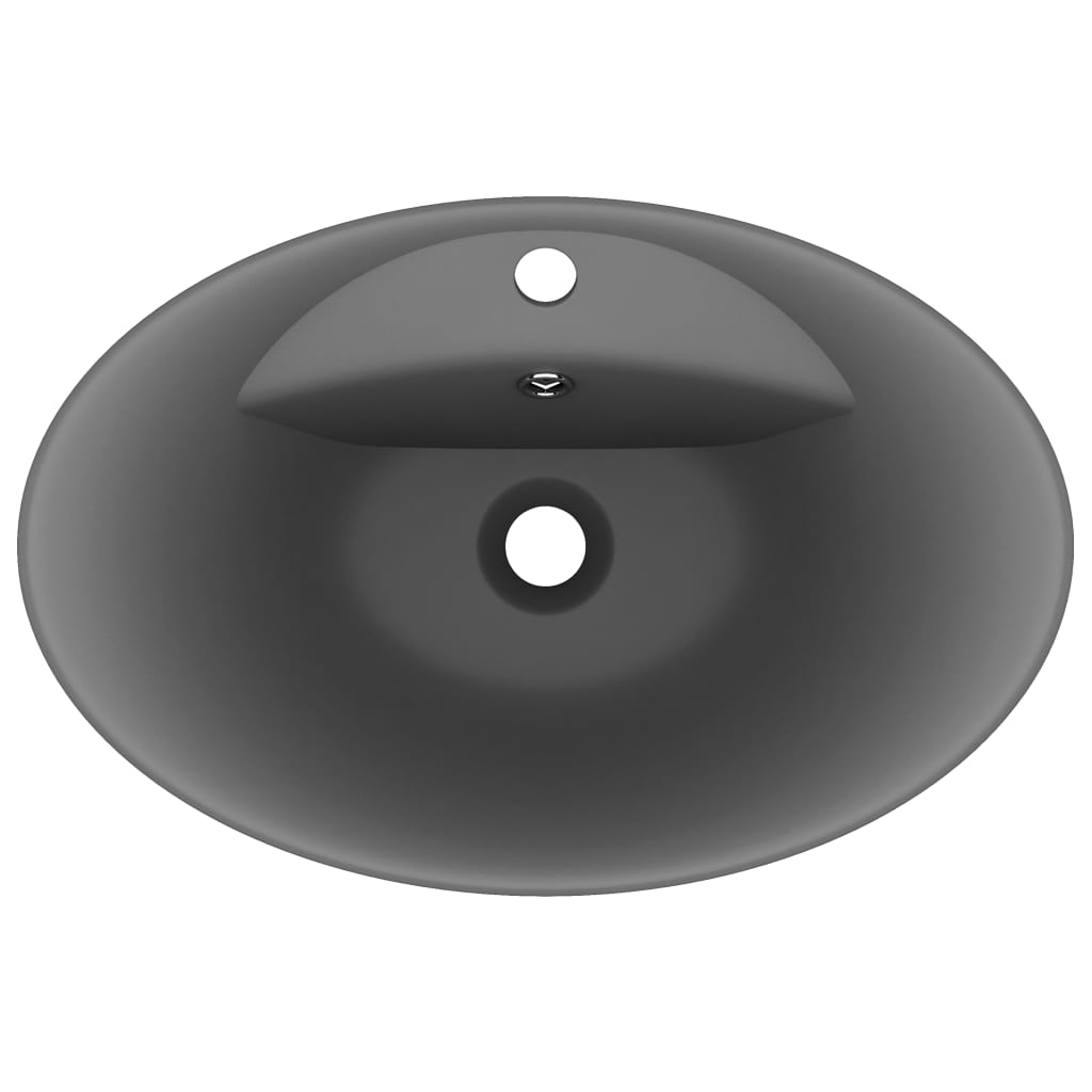 luksuriøs håndvask overløb 58,5x39 cm keramik oval mat mørkegrå