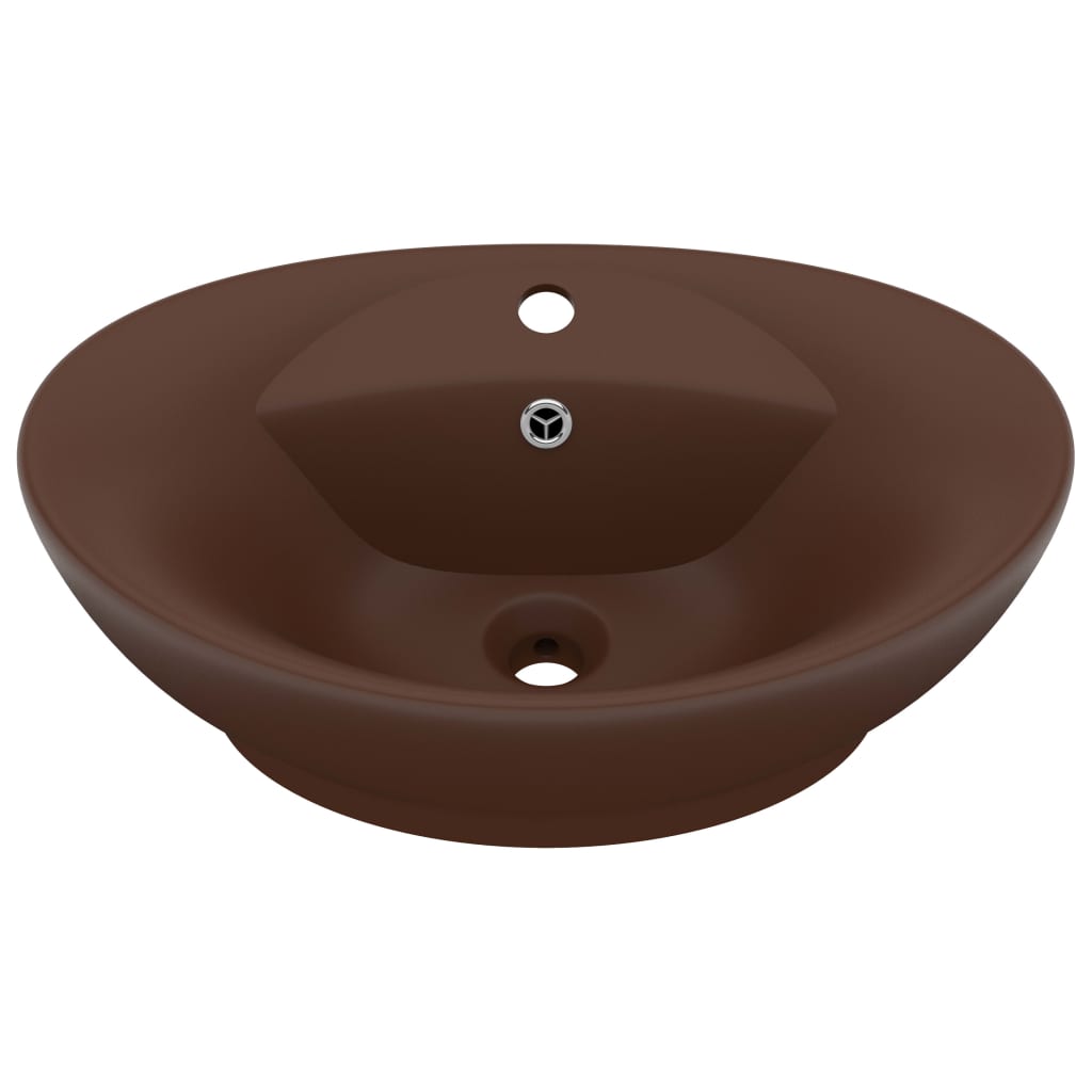 luksuriøs håndvask overløb 58,5x39cm keramisk oval mat brun