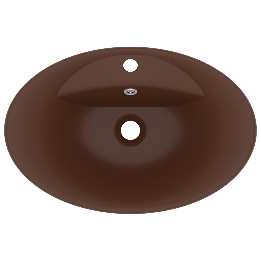 luksuriøs håndvask overløb 58,5x39cm keramisk oval mat brun