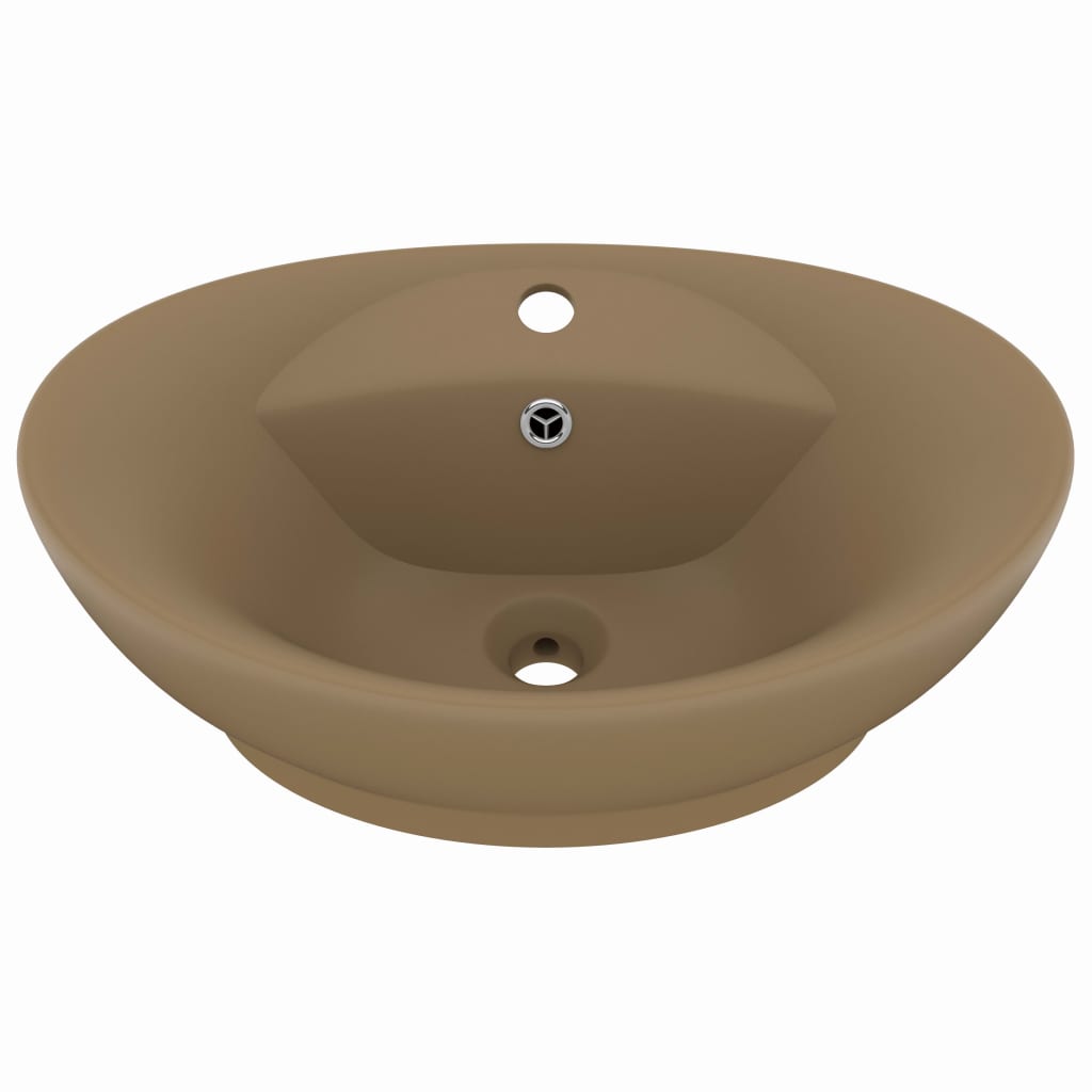 luksuriøs håndvask overløb 58,5x39 cm keramik oval mat creme