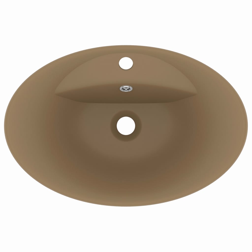 luksuriøs håndvask overløb 58,5x39 cm keramik oval mat creme