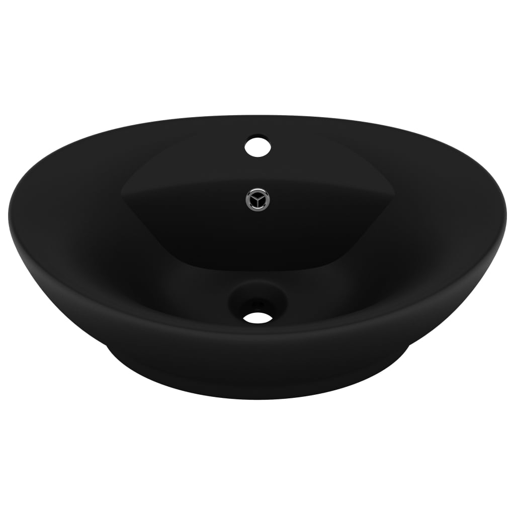 luksuriøs håndvask overløb 58,5x39 cm keramik oval mat sort