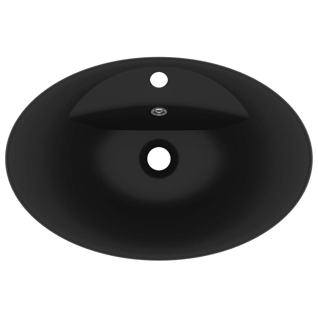 luksuriøs håndvask overløb 58,5x39 cm keramik oval mat sort