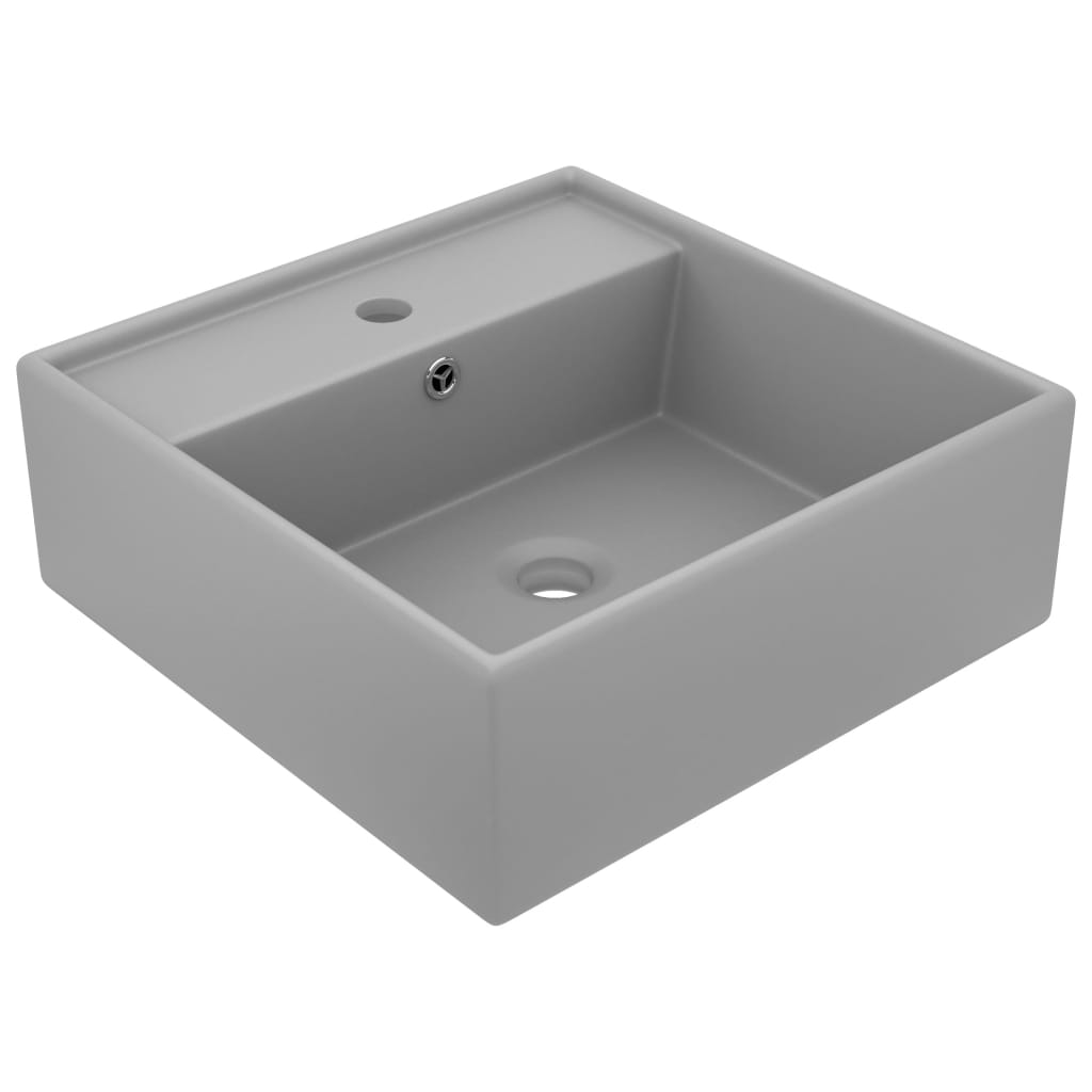 luksus håndvask overløb 41x41 cm keramik firkantet mat lysegrå