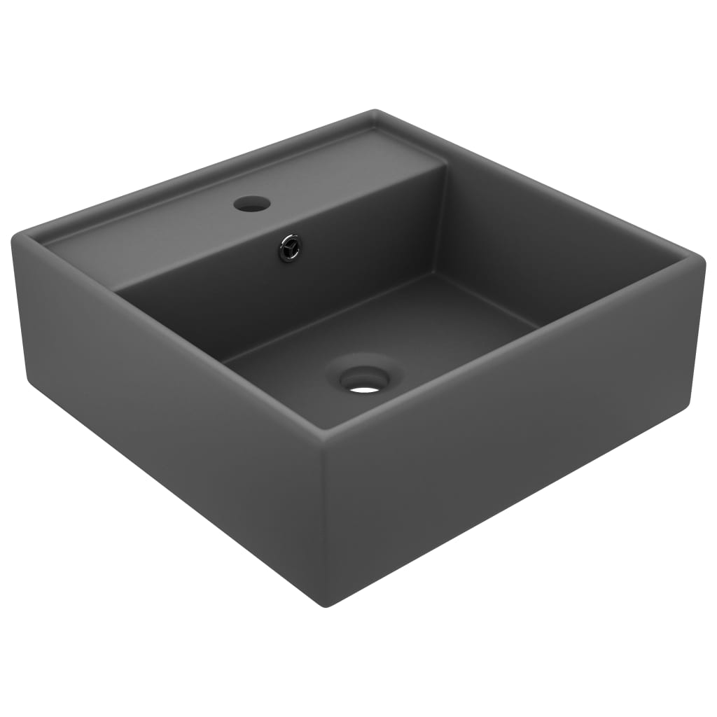 luksus håndvask overløb 41x41 cm keramik firkantet mat mørkegrå