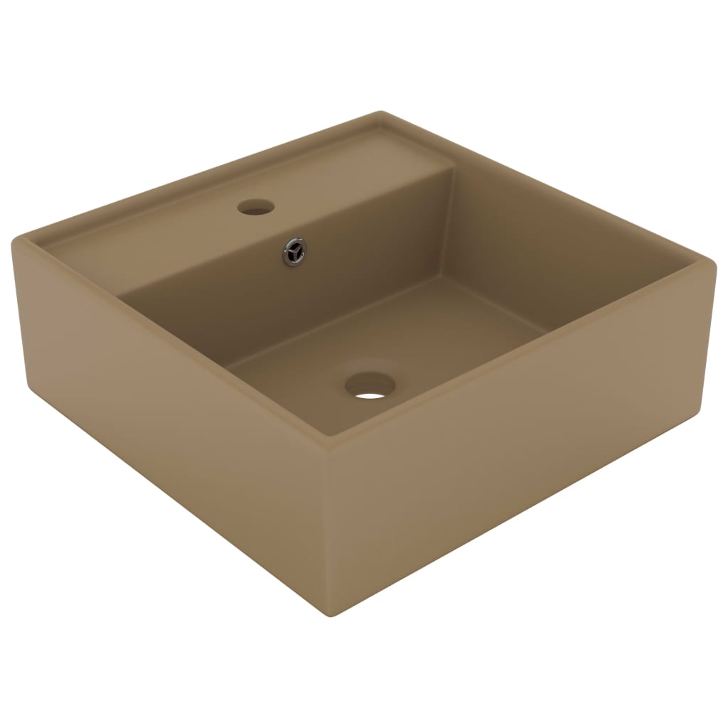 luksuriøs håndvask overløb 41x41cm keramik firkantet mat creme