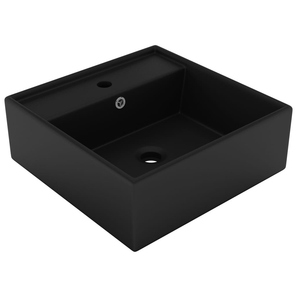 luksuriøs håndvask overløb 41x41 cm keramik firkantet mat sort