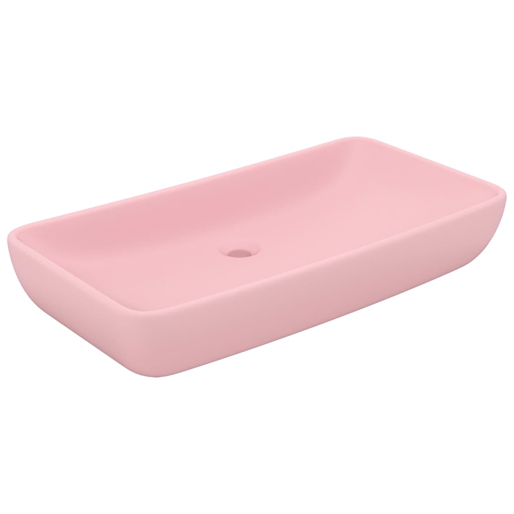 luksuriøs håndvask 71x38 cm rektangulær keramik mat lyserød