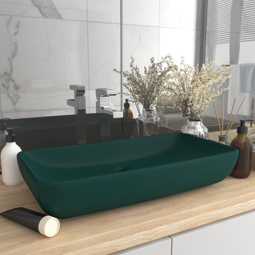 luksuriøs håndvask 71x38 cm rektangulær keramik mat mørkegrøn