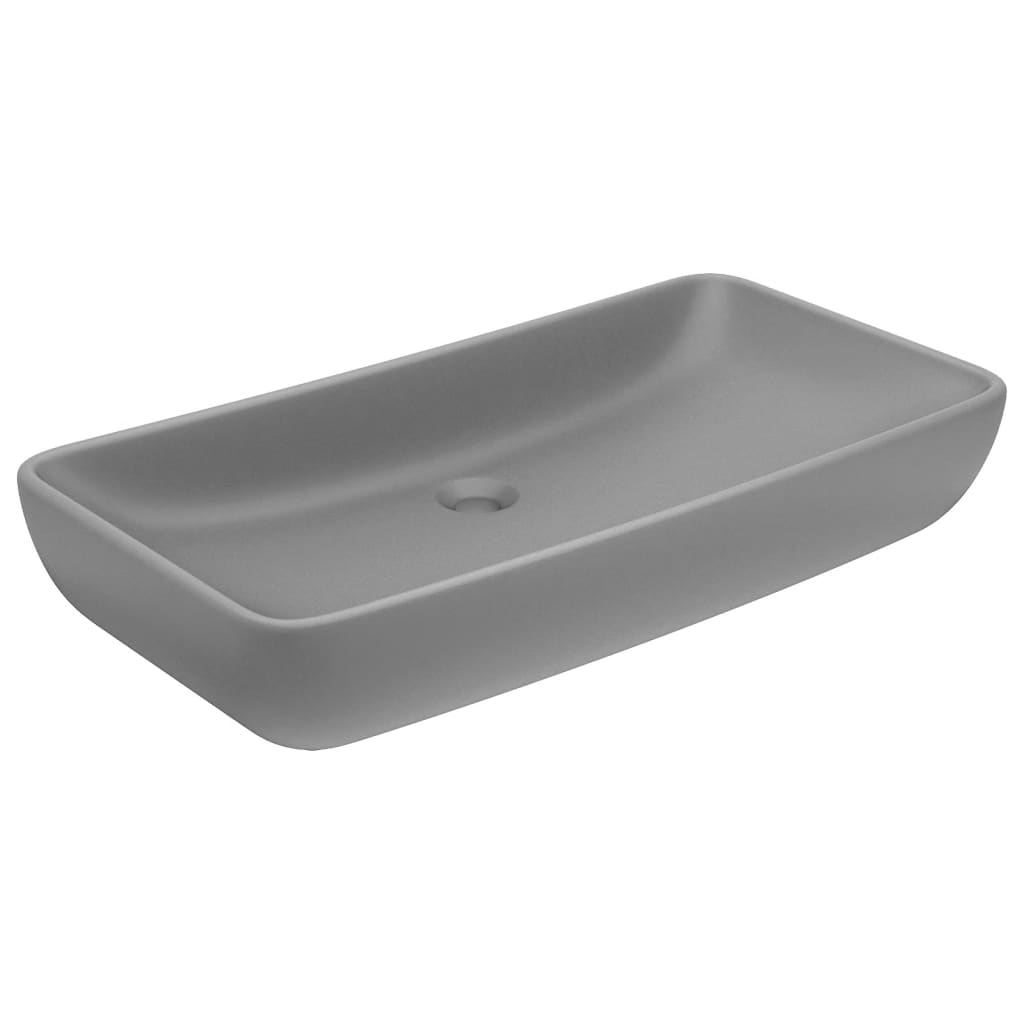 luksuriøs håndvask 71x38 cm rektangulær keramik mat lysegrå