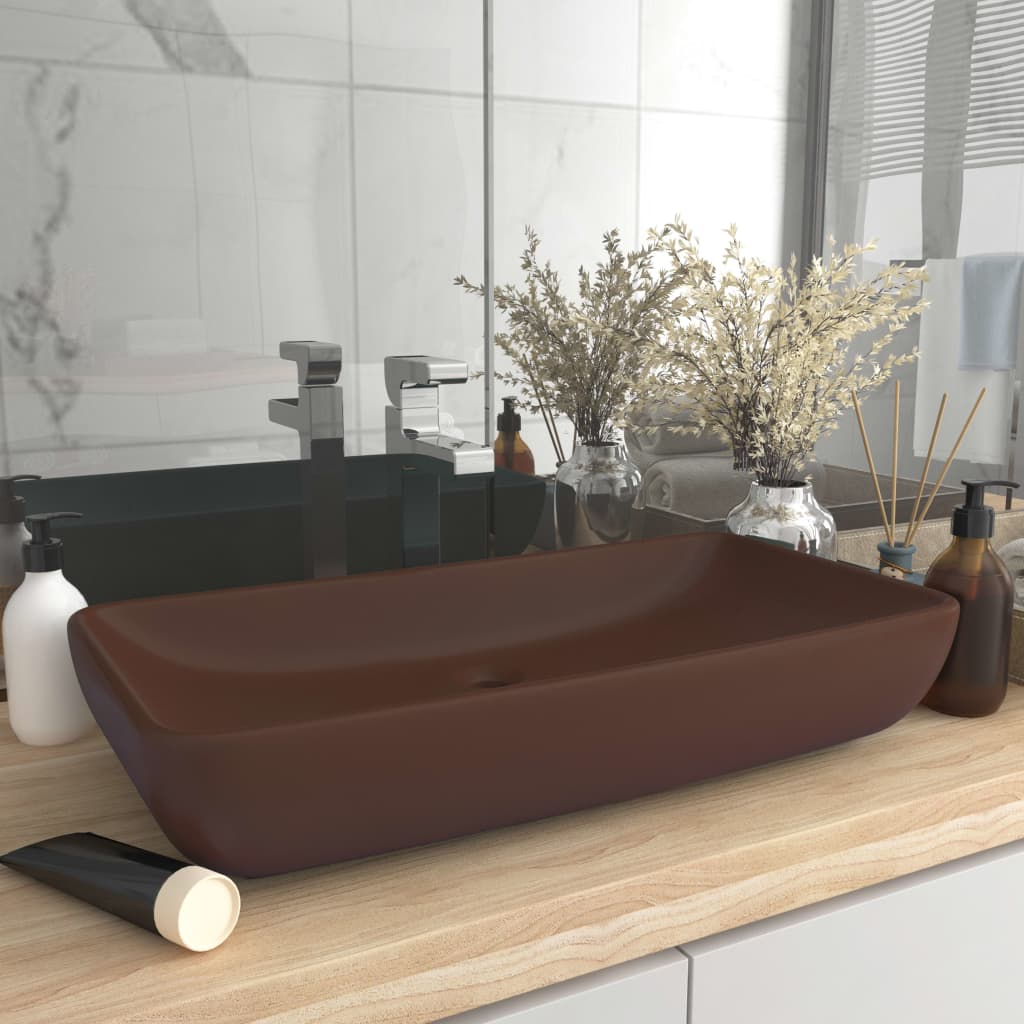 luksuriøs håndvask 71x38 cm rektangulær keramik mat mørkebrun