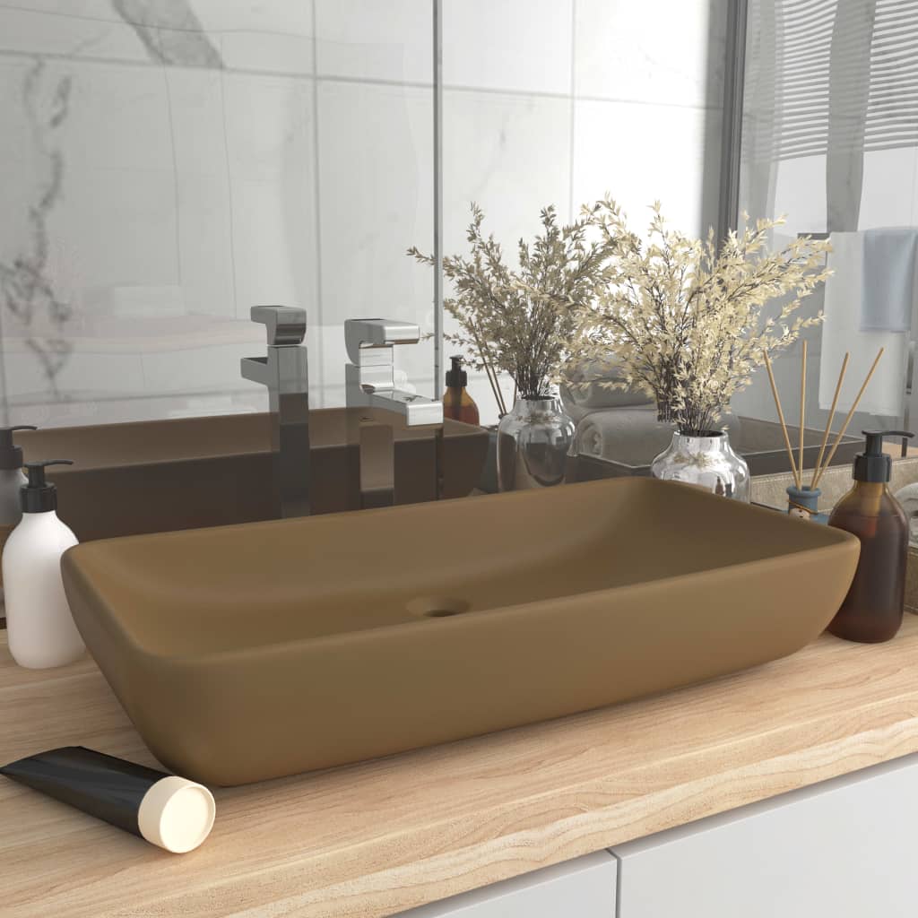 luksuriøs håndvask 71x38 cm rektangulær keramik mat cremefarvet