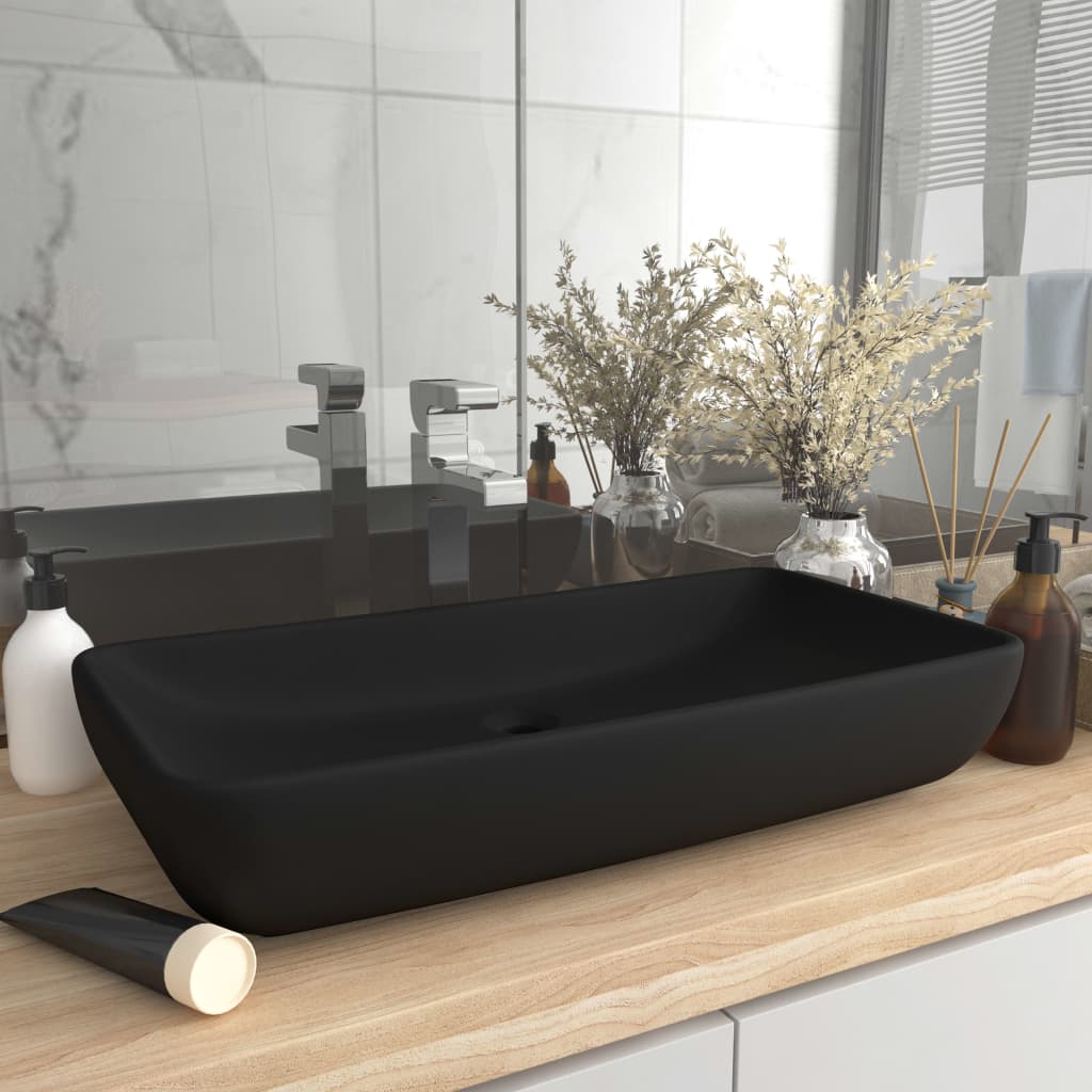 luksuriøs håndvask 71x38 cm rektangulær keramik mat sort