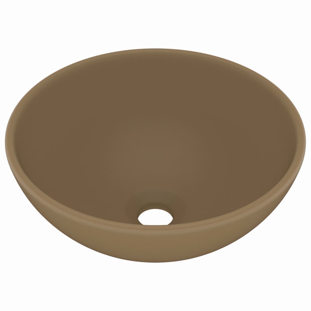 luksuriøs håndvask 32,5x14 cm rund keramisk mat cremefarvet