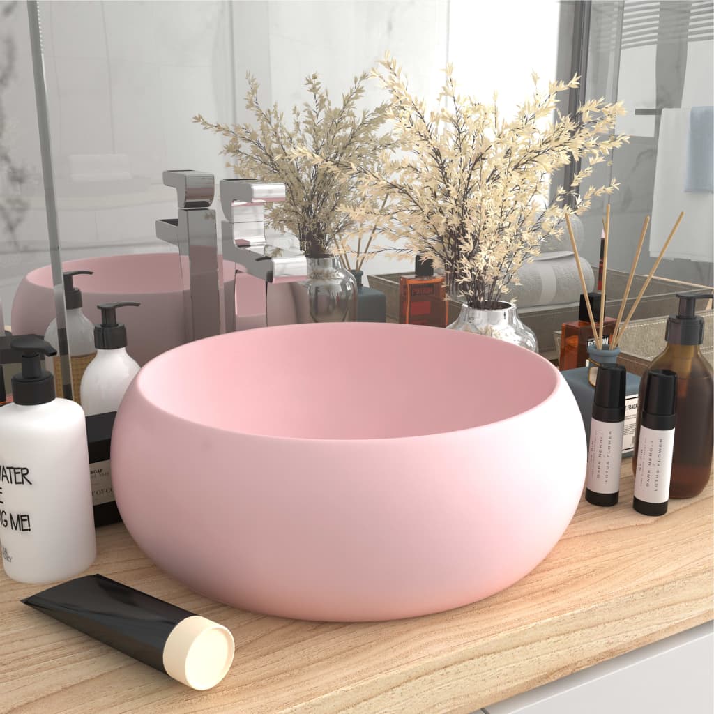 luksuriøs håndvask 40x15 cm rund keramisk mat pink