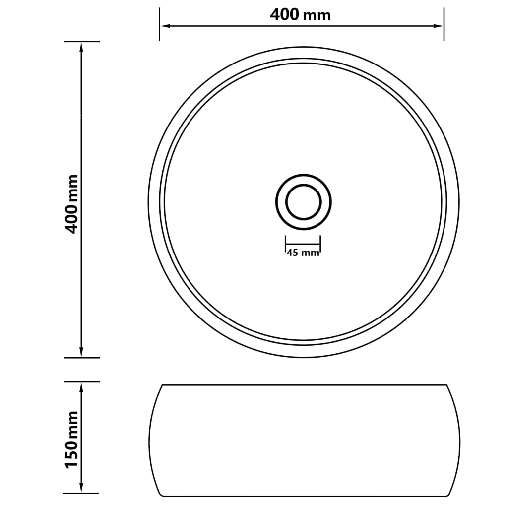 luksuriøs håndvask 40x15 cm rund keramik mat cremefarvet