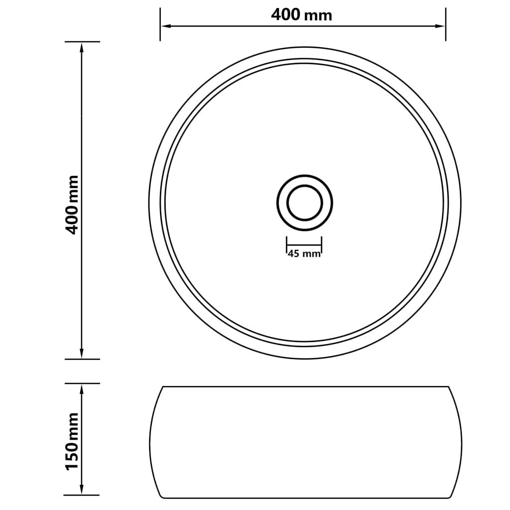 luksuriøs håndvask 40x15 cm rund keramik mat sort