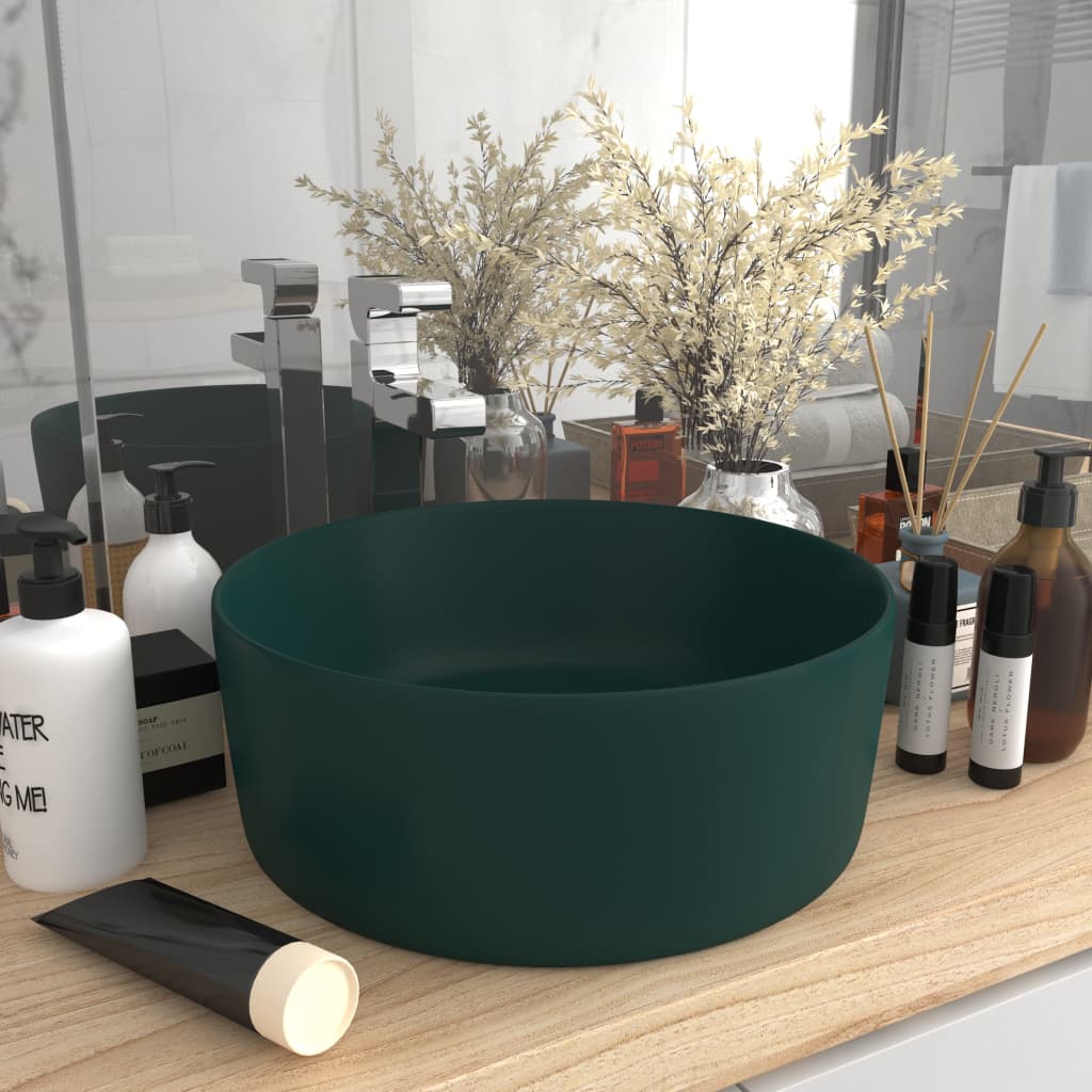 luksuriøs håndvask 40x15 cm rund keramik mat mørkegrøn