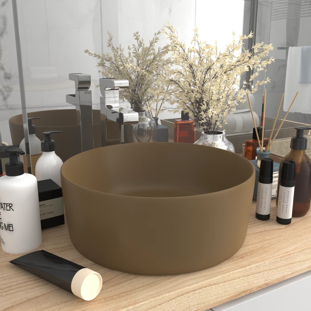 luksuriøs håndvask 40x15 cm rund keramik mat cremefarvet