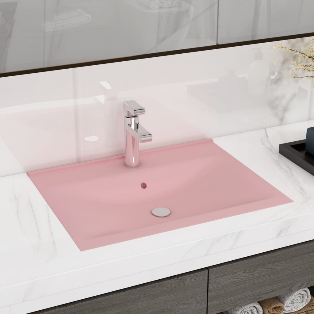 luksuriøs håndvask med vandhanehul 60x46 cm keramisk mat pink