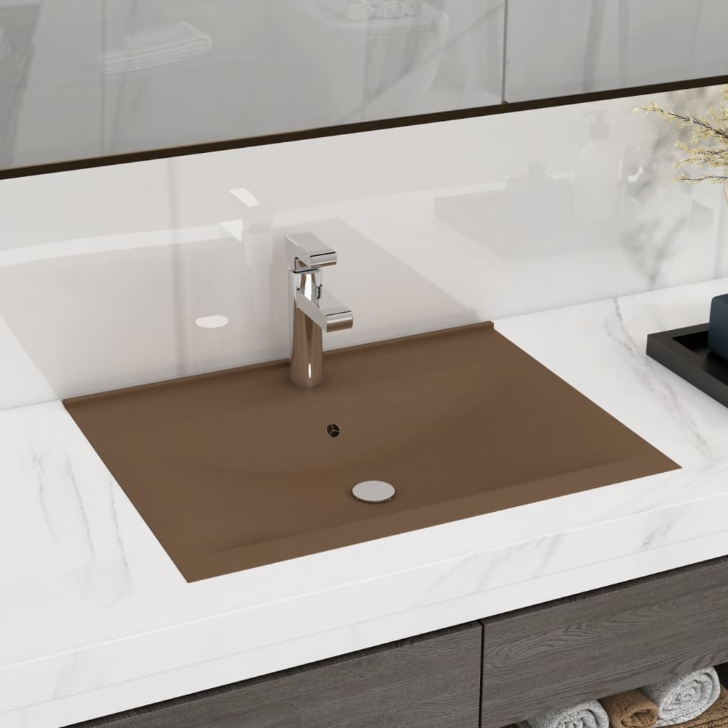 luksuriøs håndvask med vandhanehul 60x46 cm keramisk mat creme