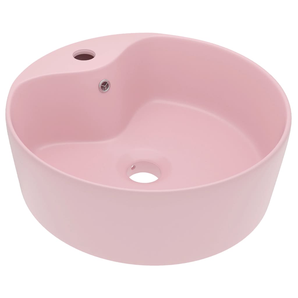 luksuriøs håndvask med overløb 36x13 cm keramik mat pink